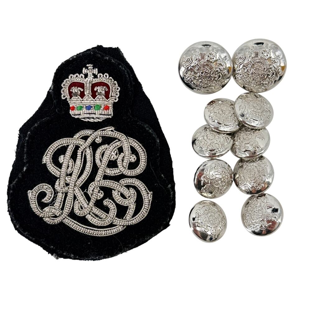 Lauren Ralph Lauren Black Silver Crested Patch + 10 buttons Upcycle Crafts